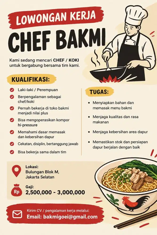 LOWONGAN KERJA – CHEF BAKMI