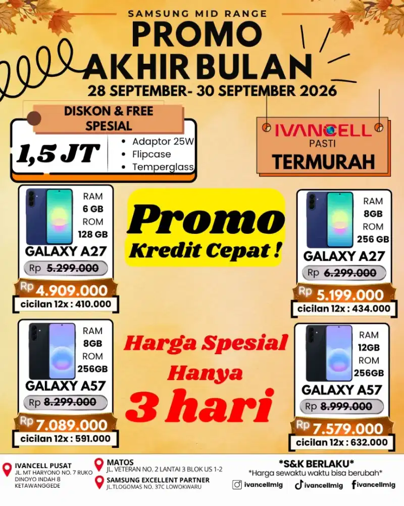 SAMSUNG A27 HARGA TERMURAH
CICILAN 400K BUNGA RENDAH SYARAT KTP SAJA