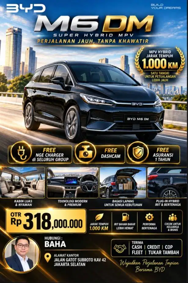 BYD M6 DUAL MODE BISA DI ISI LISTRIK DAN BENSIN JARAK TEMPUH 1200 KM