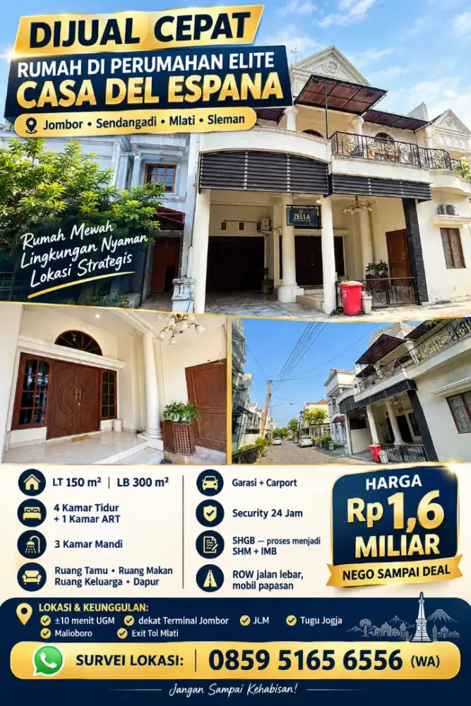 Dijual rumah mewah dekat kampus UGM Yogyakarta di Jombor Sleman