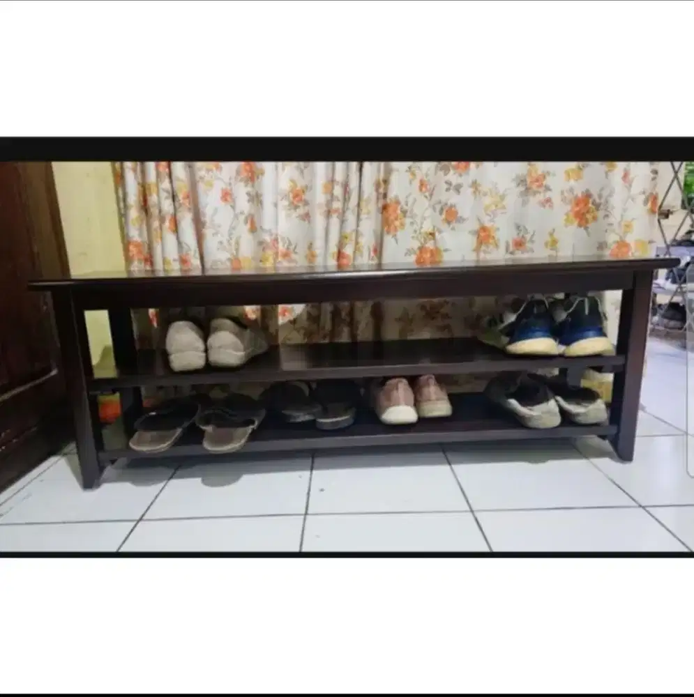 Meja Rak Sepatu Kayu, Meja 2 Tingkat, Kursi 2 Tingkat Susun, Kursi