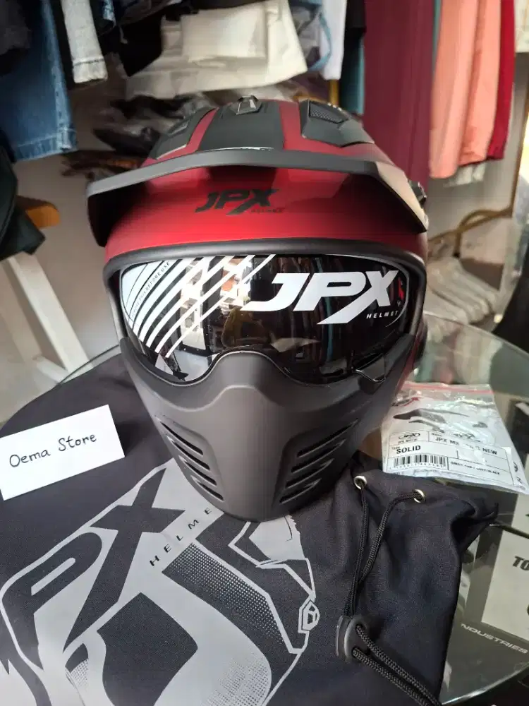 HELM MODULAR JPX MX 726 R SOLID MERAH RED DOFF MATTE BARU NEW