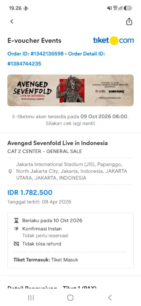 Tiket konser Avenged Sevenfold