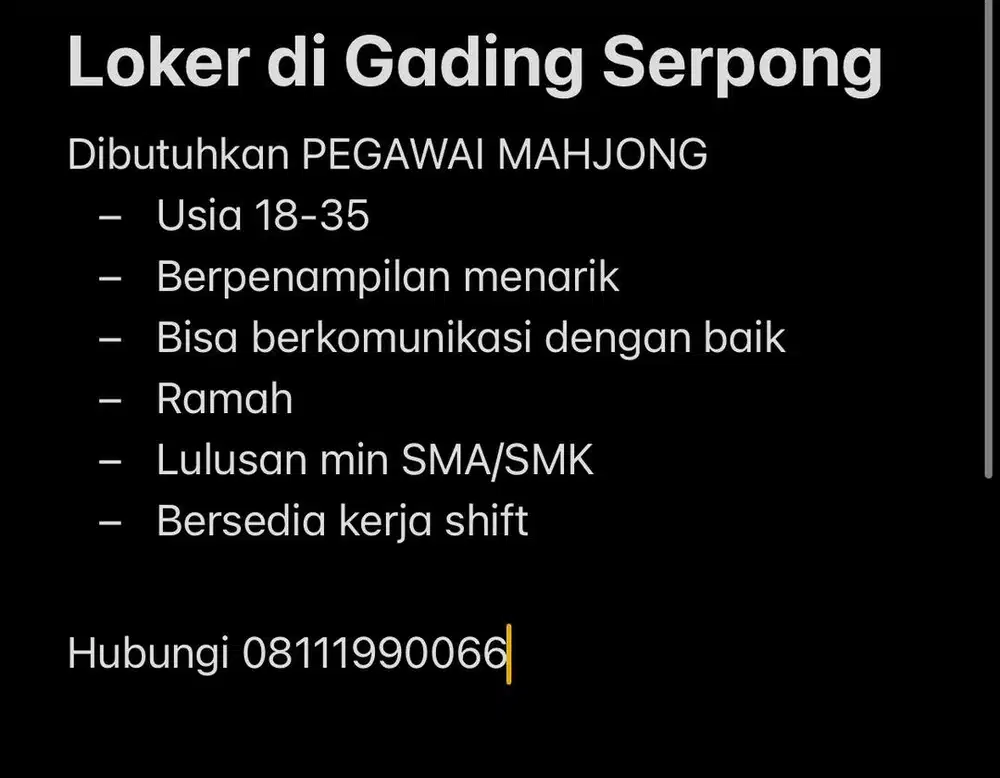 Loker lowongan kerja Mahjong