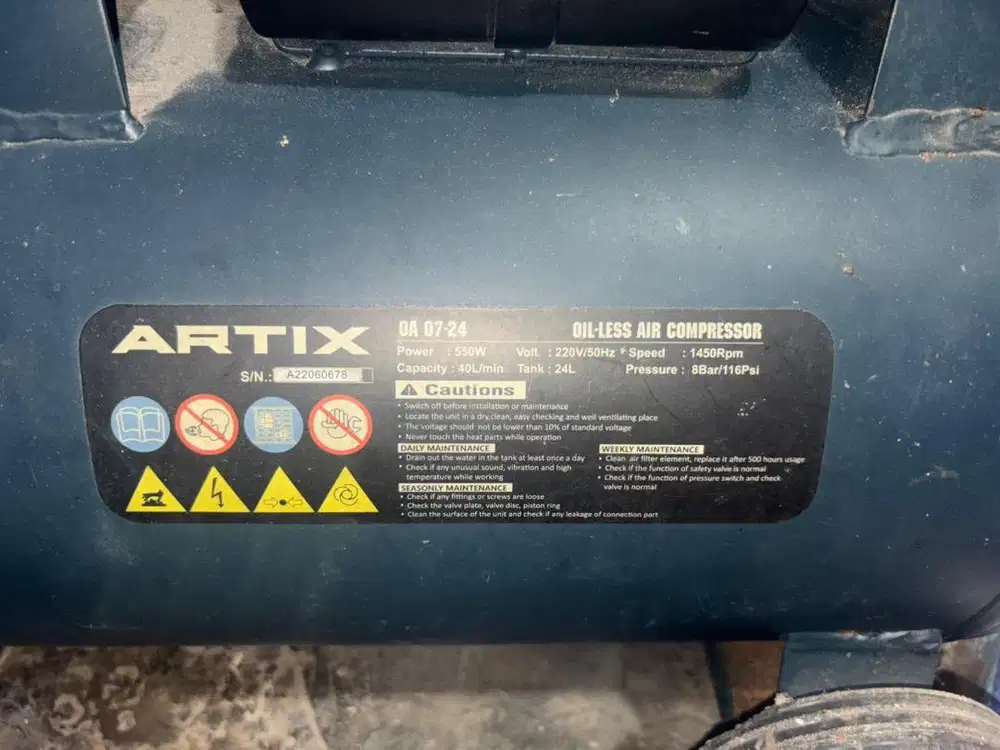 Kompresor Angin Silent Artix OA 07-24 (24 Liter) - Normal Siap Pakai