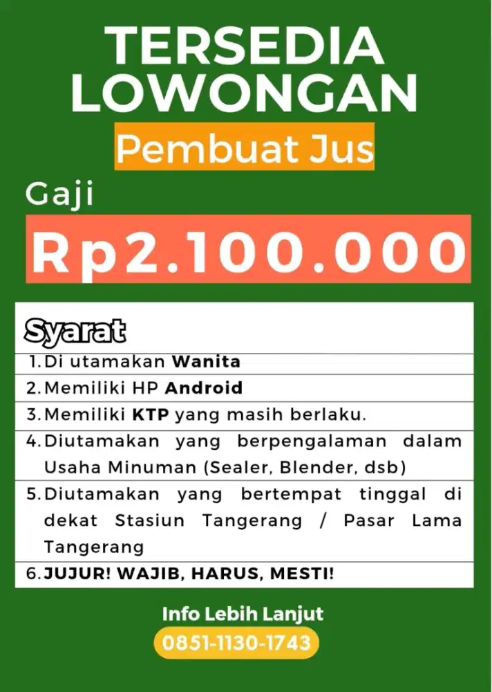 DICARI PEMBUAT JUS & GUDANG JUS