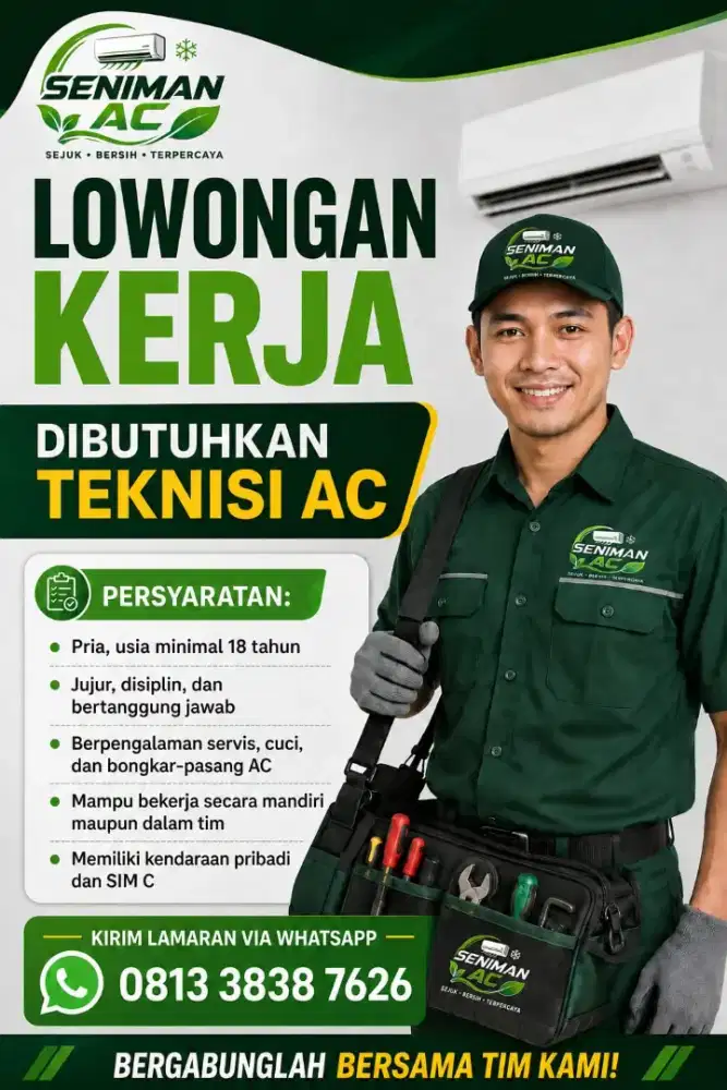 Dibutuhkan teknisi ac split,mesin cuci,kulkas dan yang lain lain