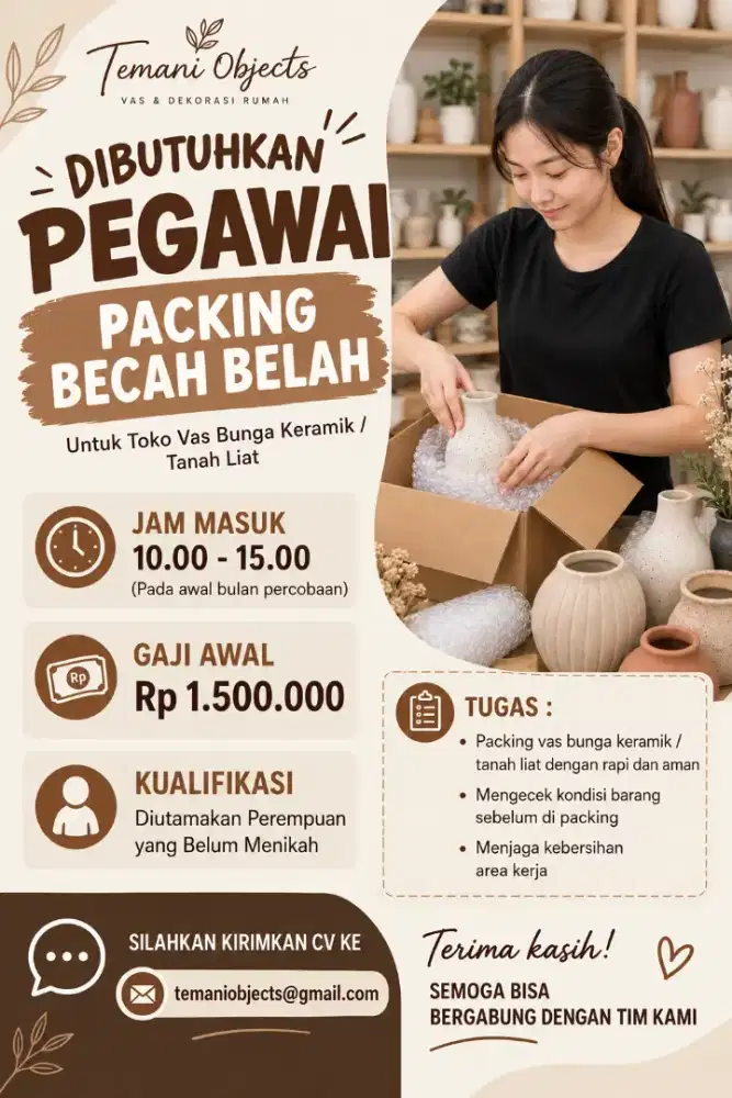 Lowongan utk Packer Vas Bunga