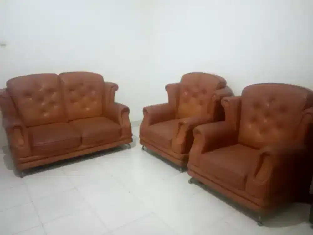 3 Sofa pejabat 4 seater tempat duduk Coklat semi kulit