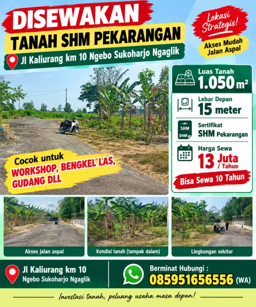 Disewakan tanah SHM pekarangan posisi pinggir kampung bebas buat ushaa