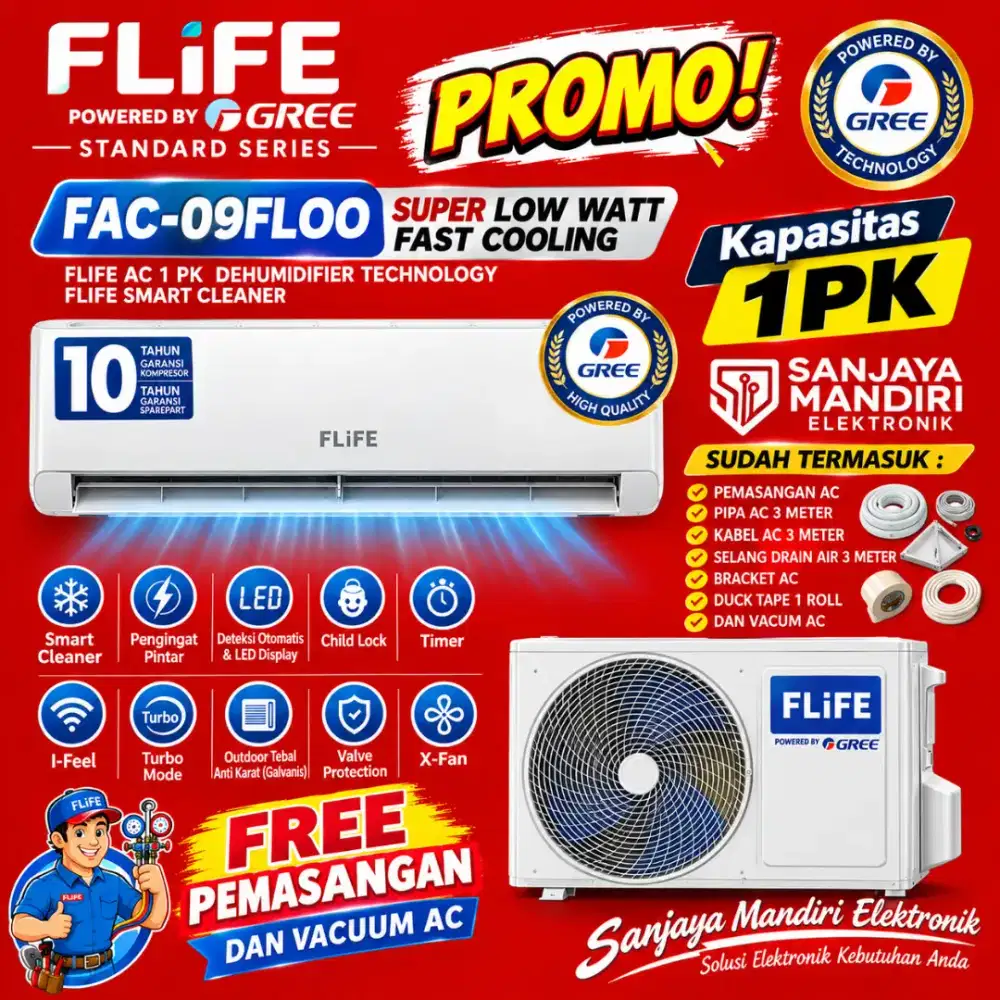 FREE PASANG! AC FLIFE By Gree 1 PK FAC-09FLOO I-Feel Dehumidifier