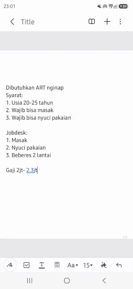 Dibutuhkan ART nginap