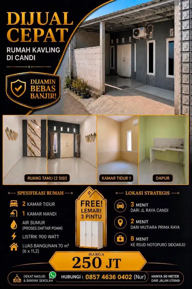 Dijual cepat Rumah Kavling Candi Sidoarjo