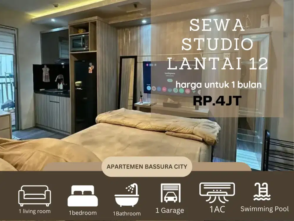 Sewa studio atas mall full furnis bulanan apartemen bassura city