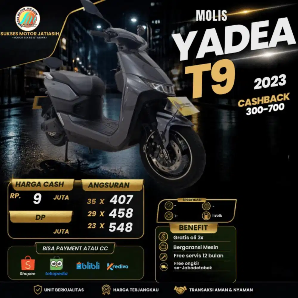 MOLIS YADEA T9 KM RENDAH SIAP PAKAI BATERAI BISA CASH PAYMENT