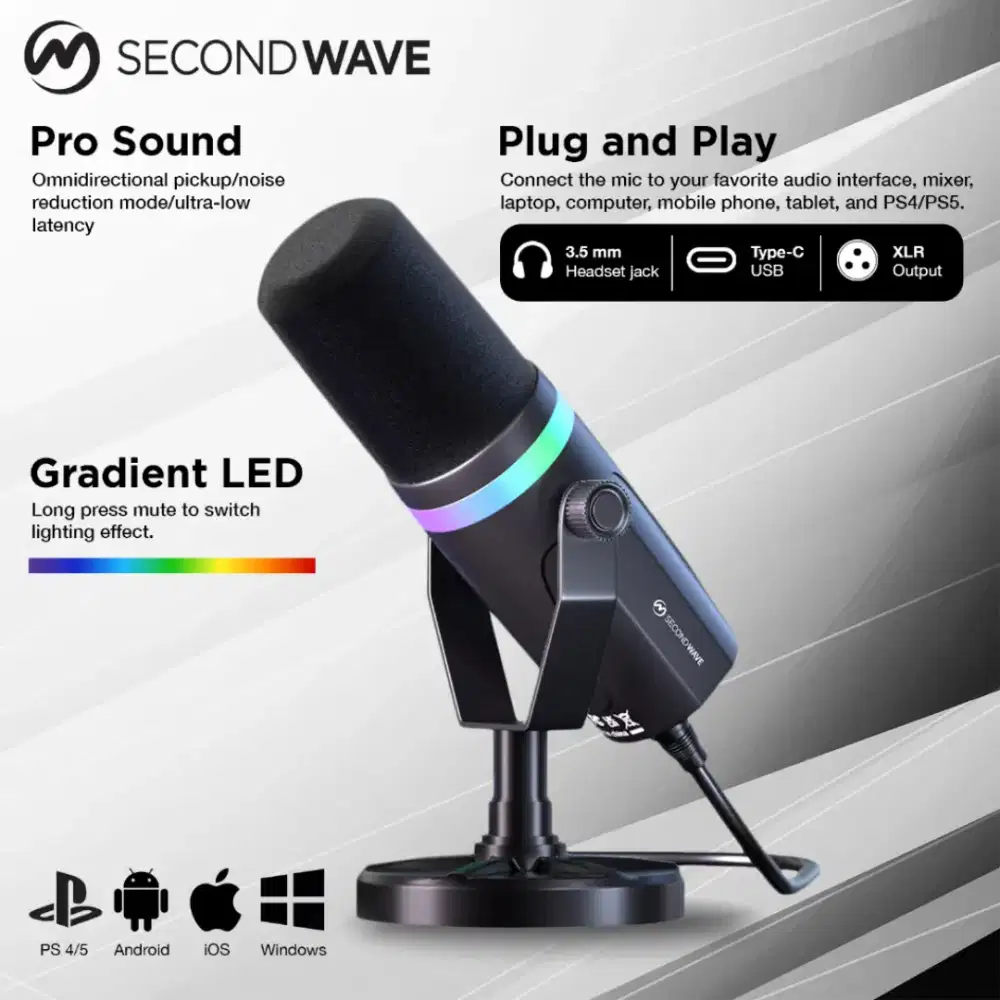 SECONDWAVE 1E Dynamic Microphone USB XLR RGB