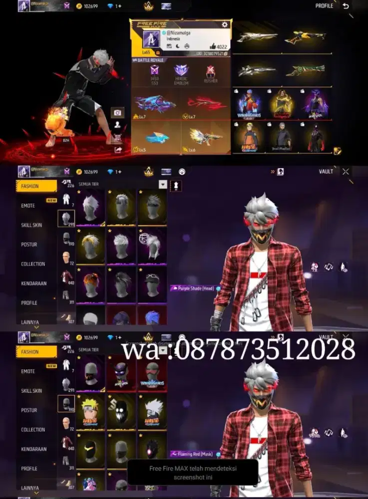 JUAL AKUN FREE FIRE VAULT 440 SPEK IDAMAN