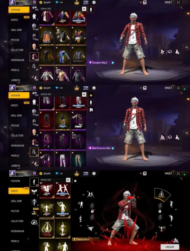 JUAL AKUN FREE FIRE VAULT 440 SPEK IDAMAN