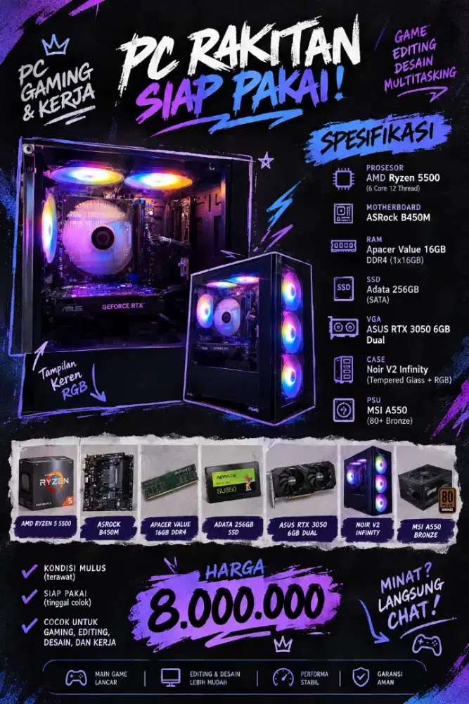 PC RTX 3050 RAM 16GB 8.5JT NEGO