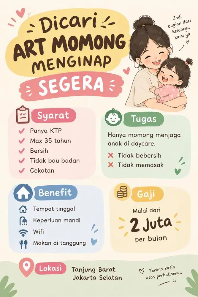 Dibutuhkan Caregiver Bayi Menginap