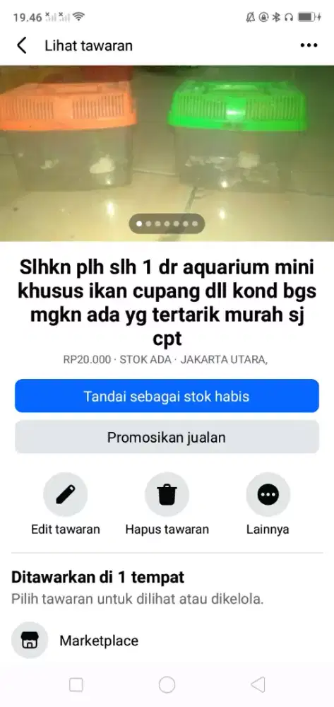 Slhkn plh slh 1 dr aquarium mini khusus ikan cupang dll kond bgs murah
