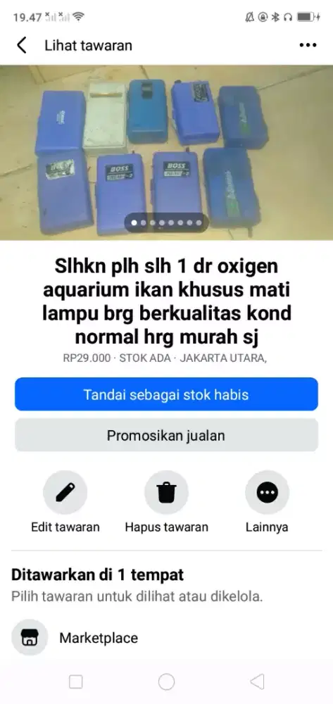 Slhkn plh slh 1 dr oxigen khusus aquarium untuk mati lampu kond normal