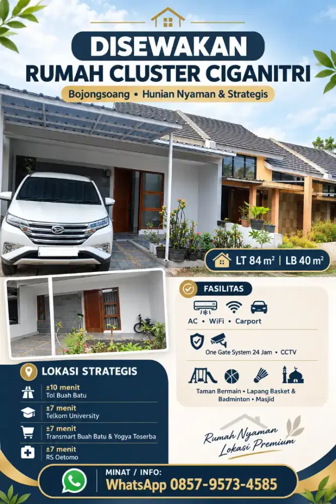 Disewakan Rumah Cluster Ciganitri
