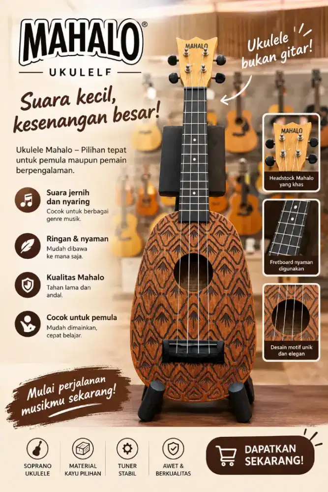 Ukulele Mahalo Soprano Corak Nanas – Like New