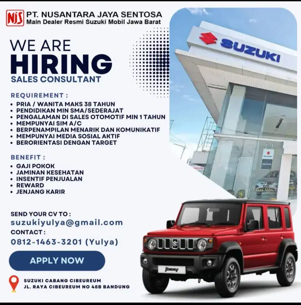 We Are Hiring Sales Consultant Suzuki Mobil