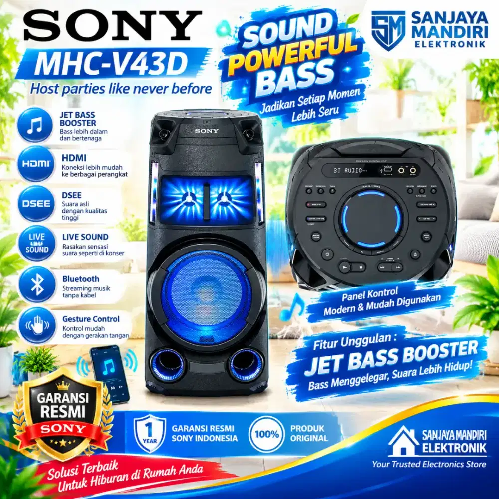 SONY MHC-V43D High Power Party Speaker Bluetooth Mic Guitar Jet Bass