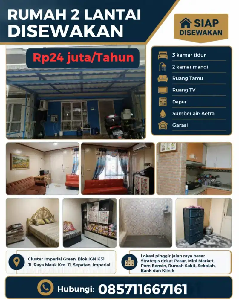 Disewakan Rumah 2 lantai di Cluster Imperial Green, Sepatan, Tangerang