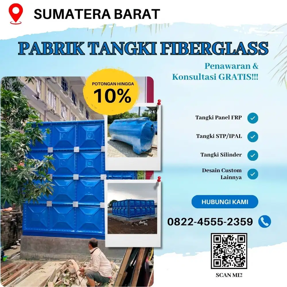 Tangki Fiberglass FRP-Jual Tangki Air, Panel Silinder Lima Puluh Kota