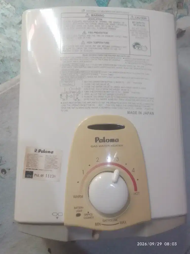 Paket Water Heater Gas Second Paloma