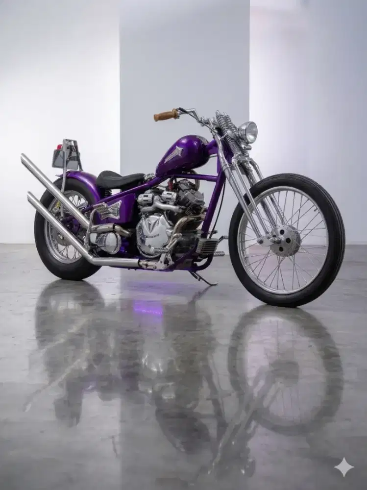 MOTOR MOGE CUSTOM CHOPPER VANGUARD PURPLE CHROME 700cc SURAT LENGKAP