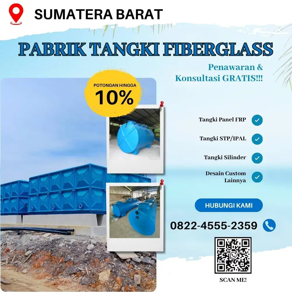 Tangki Fiberglass FRP-Jual Tangki Air, Panel & Silinder Padang