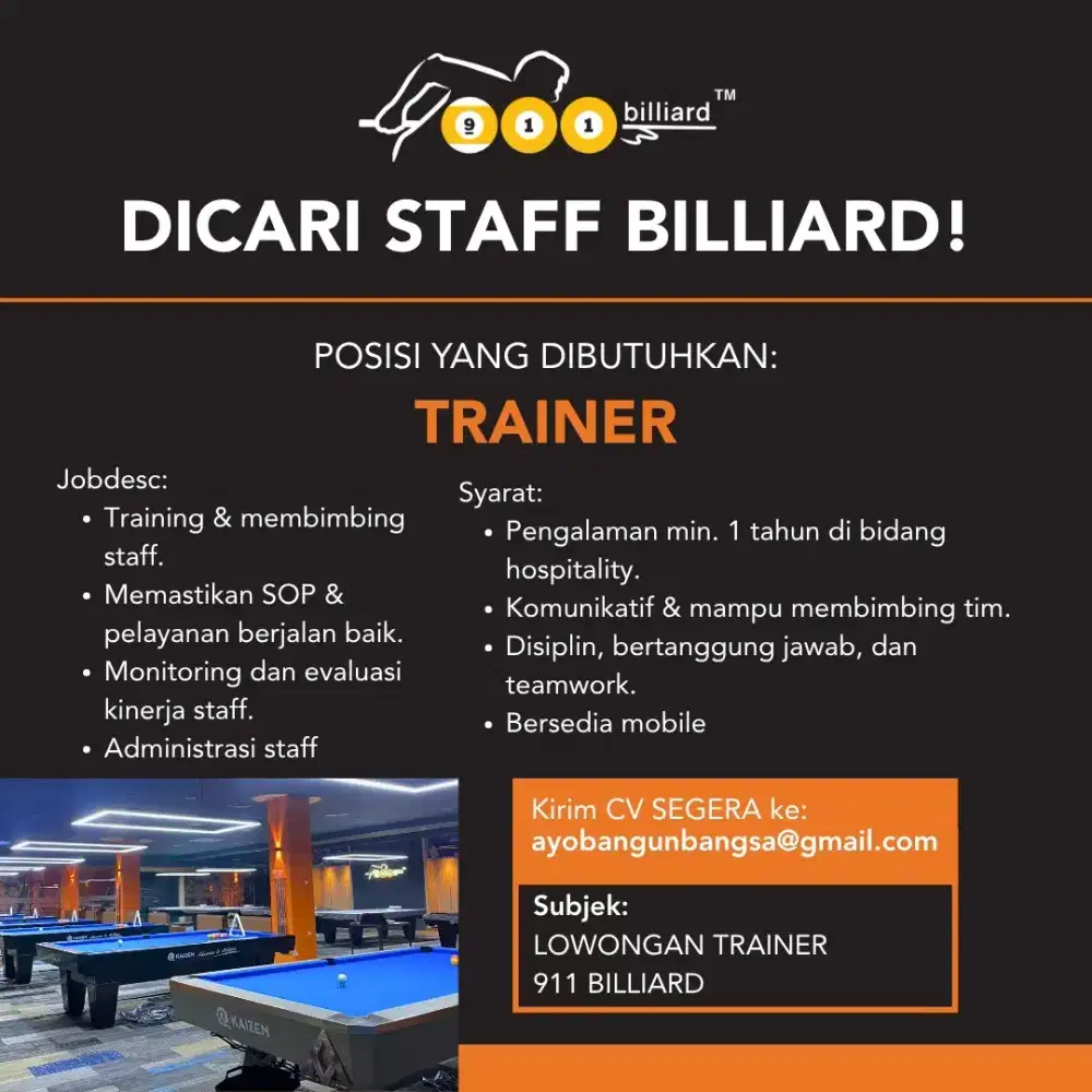 Lowongan Kerja Trainer 911 Billiard