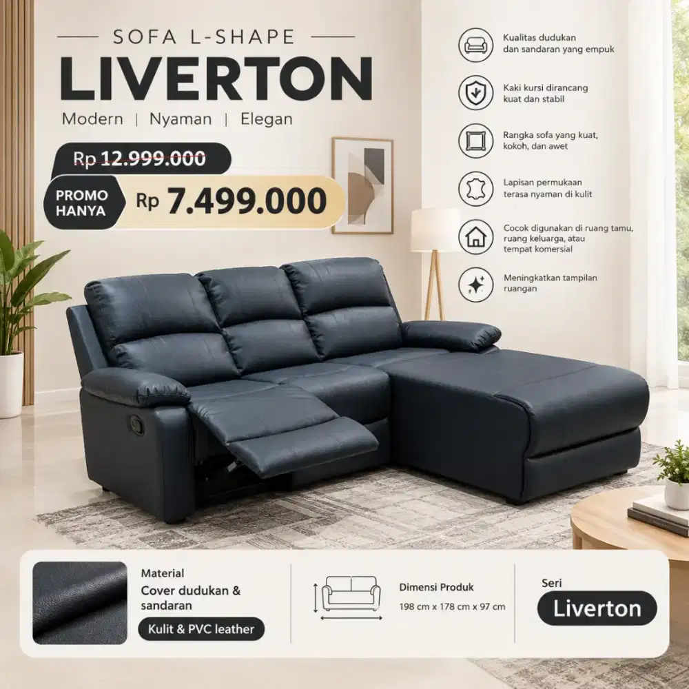 Sofa L Selma Recliner Bisa Cicilan