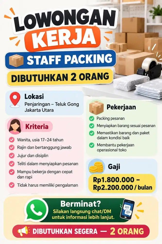 Lowongan kerja packing olshop