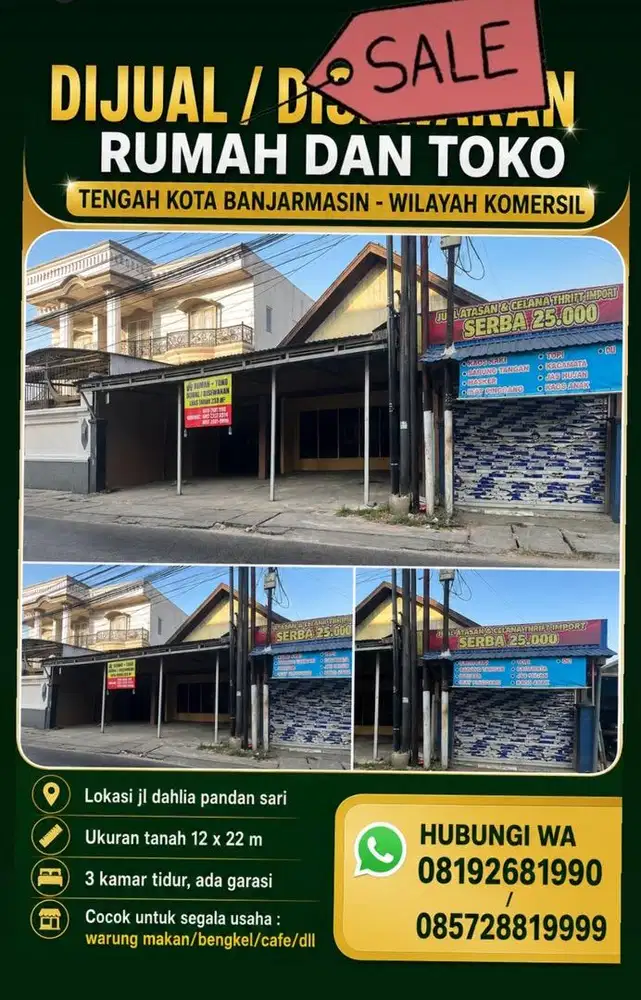 Jual cepat rumah pinggir jalan jantung kota BJm
