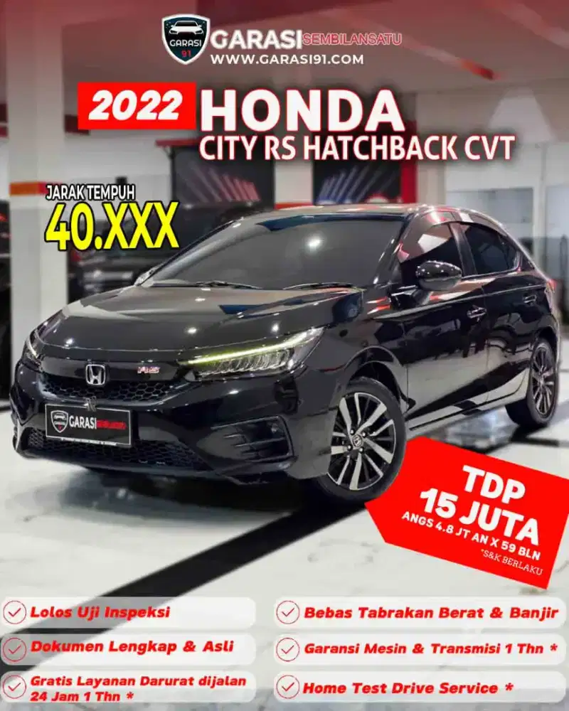 ‼️TDP 15 JT‼️HONDA CITY RS HATCHBACK CVT 2022