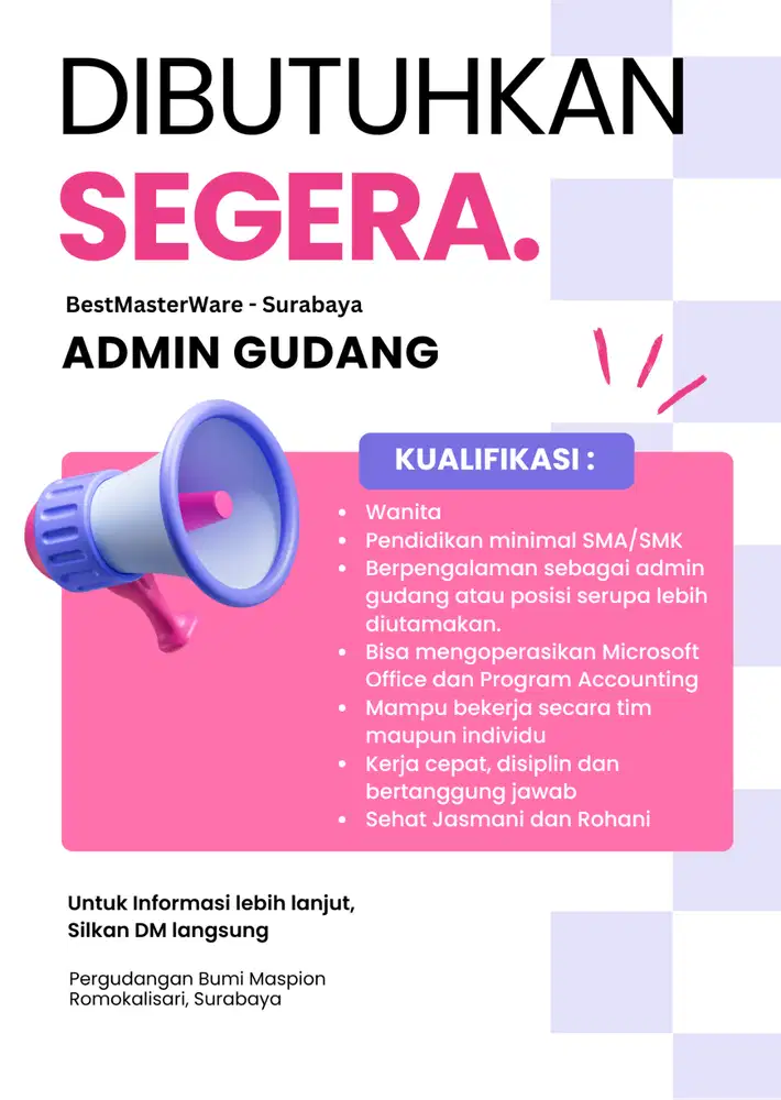 LOWKER STAFF ADMINISTRASI BESTMASTERWARE SBY - OCT 2026