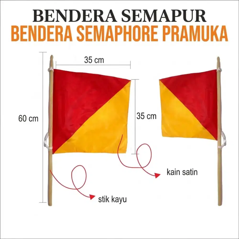 Bendera Semapur Semaphore Pramuka 35 cmx35 cm dengan Stik