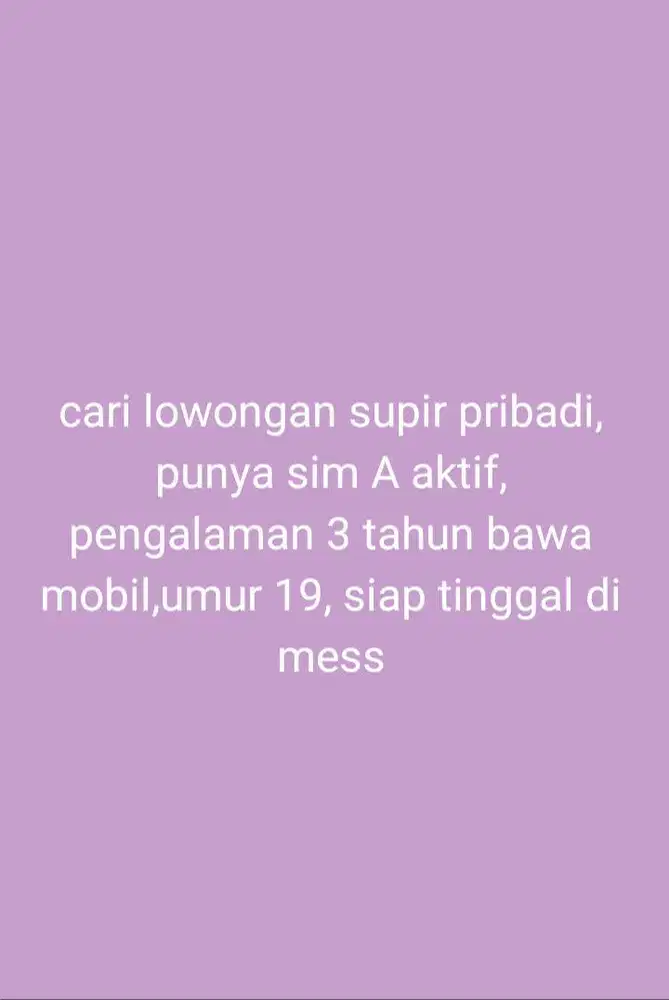 Cari lowongan supir pribadi