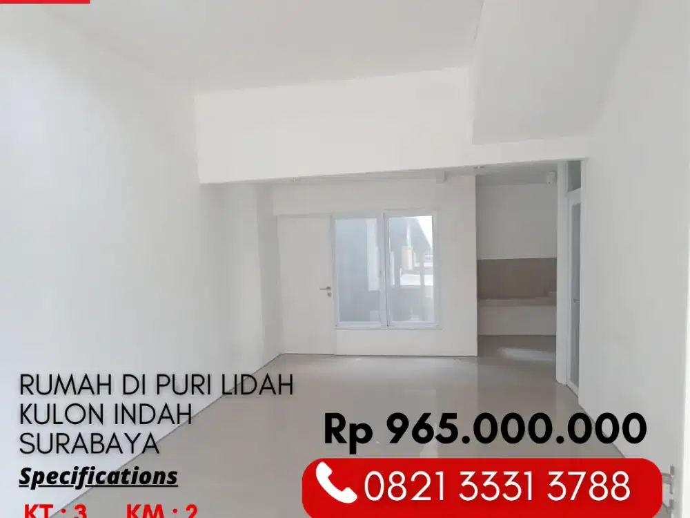 Rumah 3 Kamar Dijual 900 Jutaan di Puri Lidah Kulon Indah Surabaya