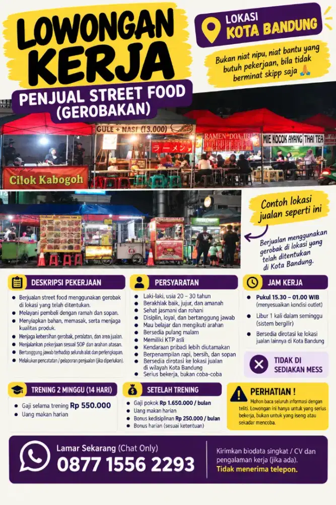 LOWONGAN KERJA KULINER STREET FOOD GEROBAKKAN