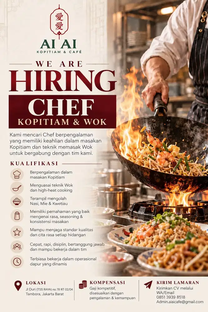 DI CARI KOKI BERPENGALAMAN UNTUK KOPITIAM