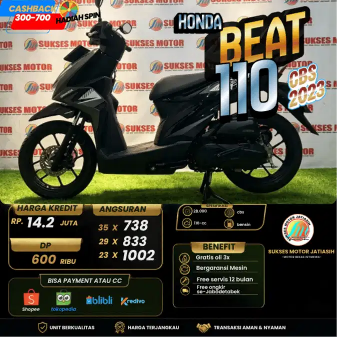 HONDA BEAT CBS 2023 DP DAN ANGSURAN TERMURAH BISA CASH DAN KREDIT