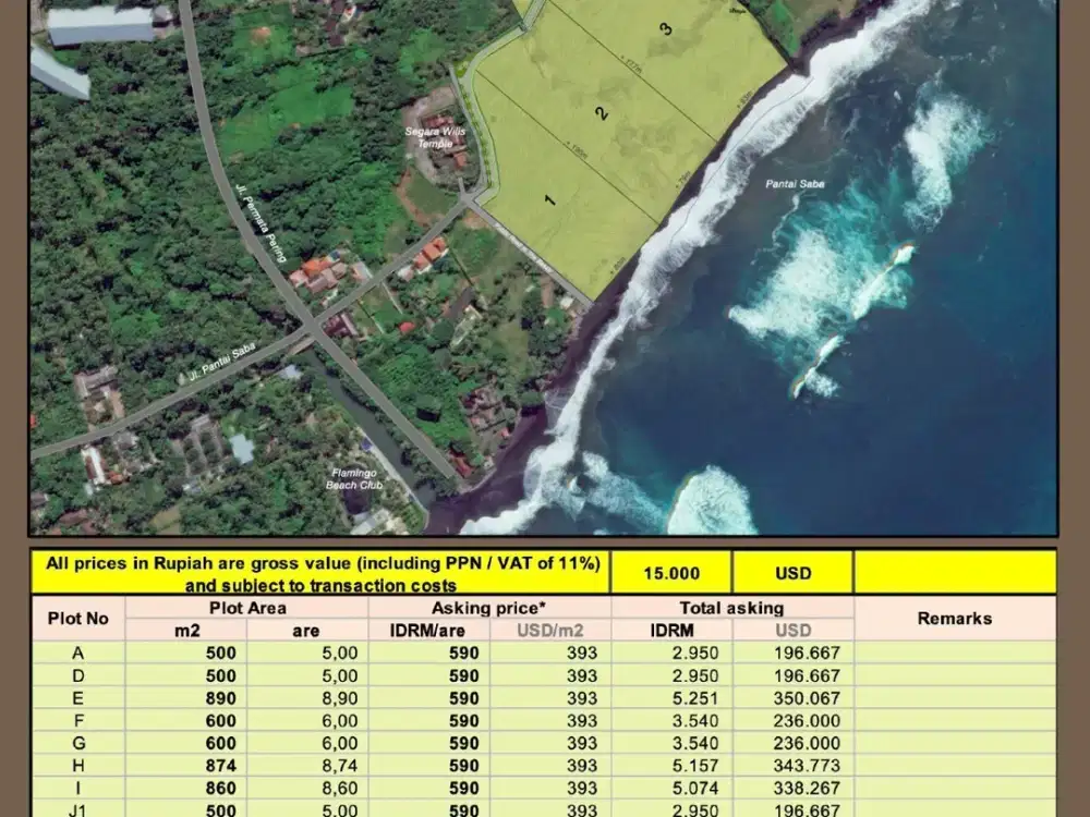 Dijual tanah kavling Premium Beach Front dan View Laut di Gianyar