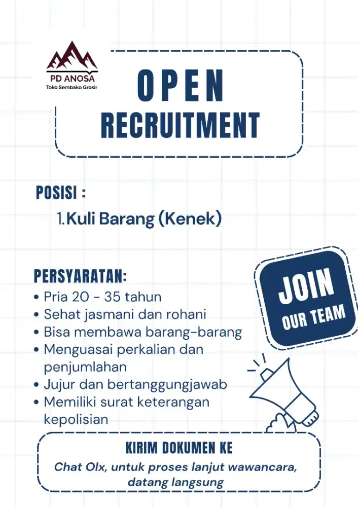 Lowongan Kerja Kuli Barang / Kenek - CV Anosa - Grosir Sembako