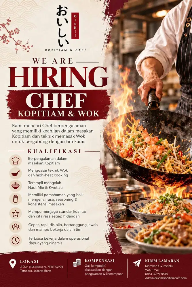 Lowongan chef kopitiam & wok